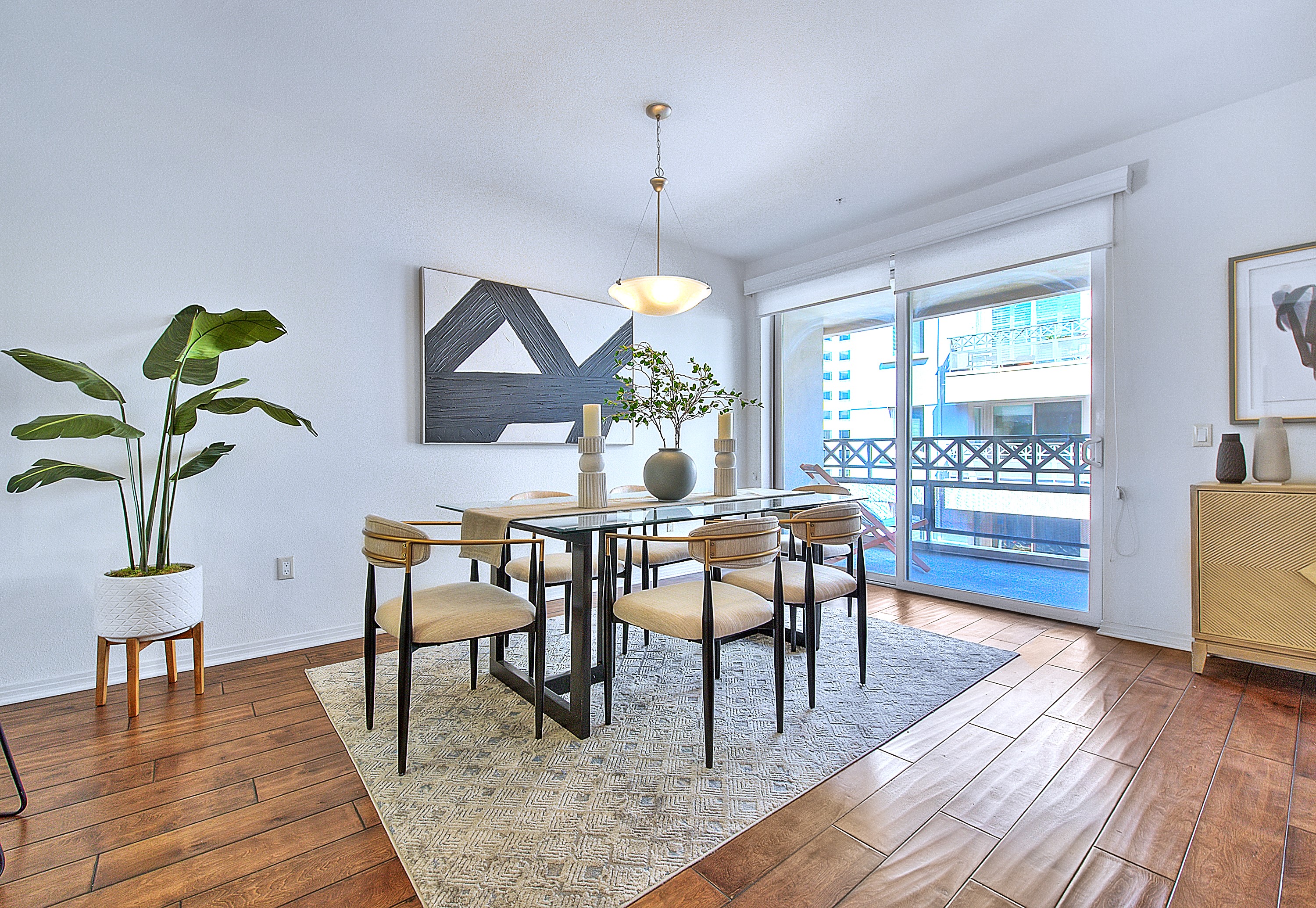 Staged condo dining room — home staging, downtown Los Angeles