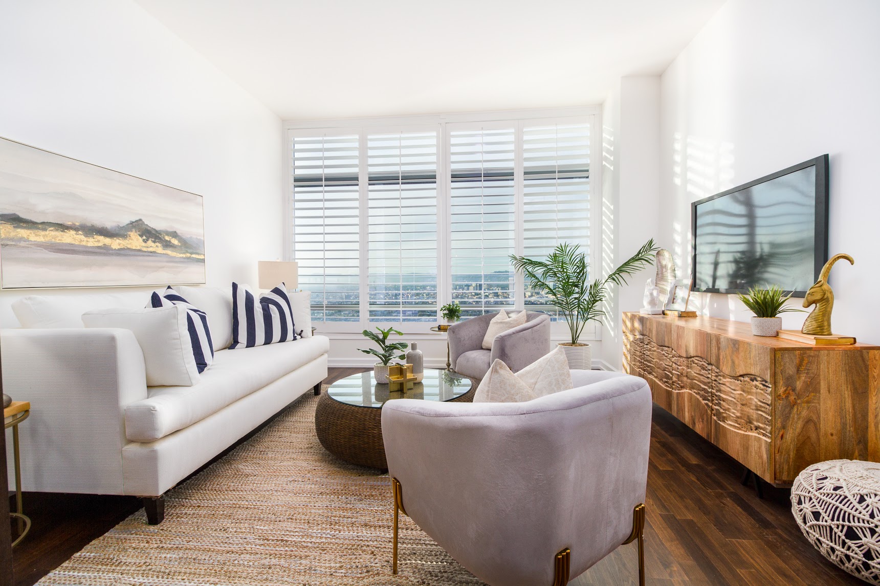 Staged highrise condo living room — home staging, Los Angeles