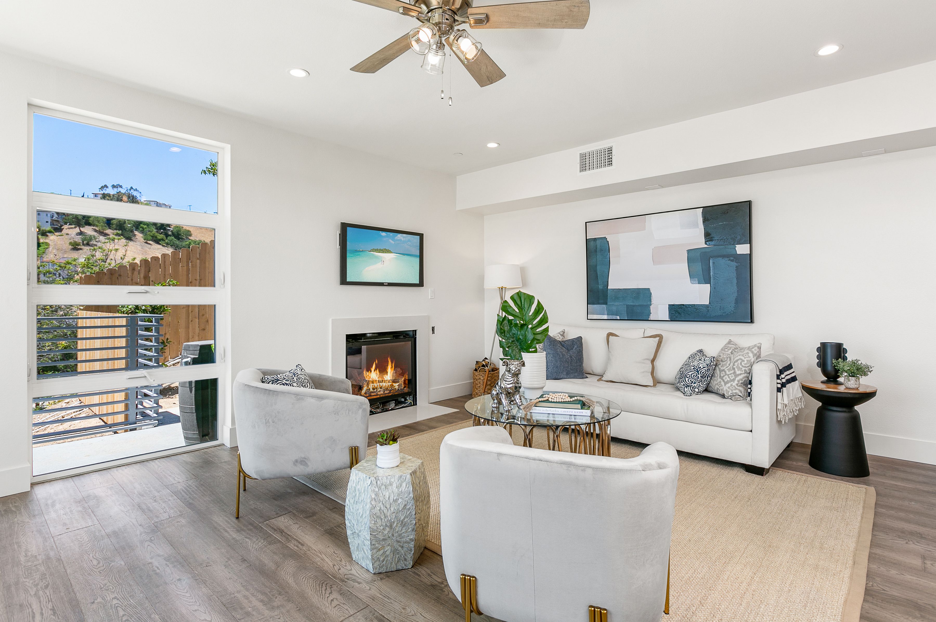 Staged hillside condo living room — home staging, Greater Los Angeles