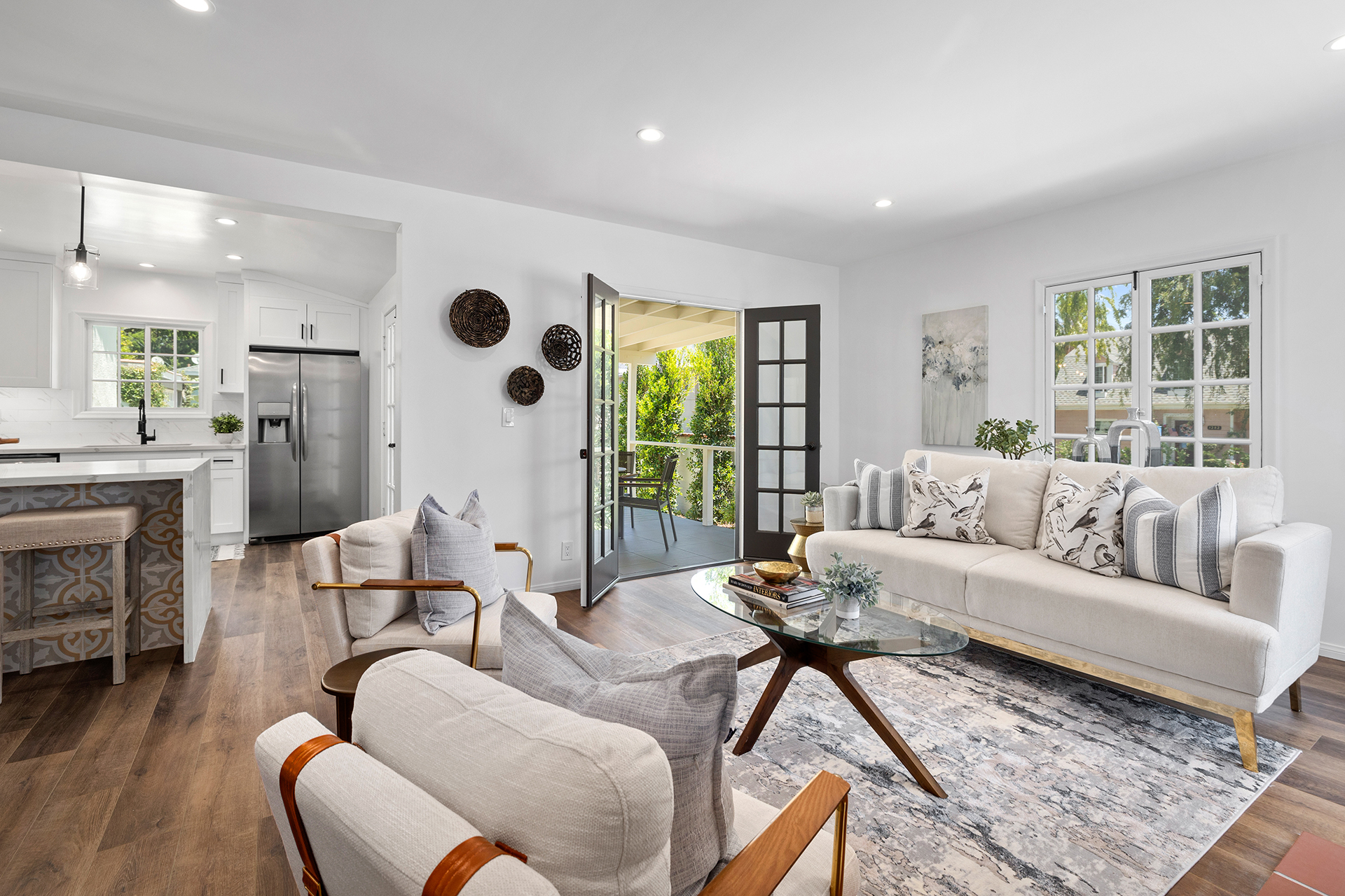 Staged living room open to patio — home staging, Greater Los Angeles