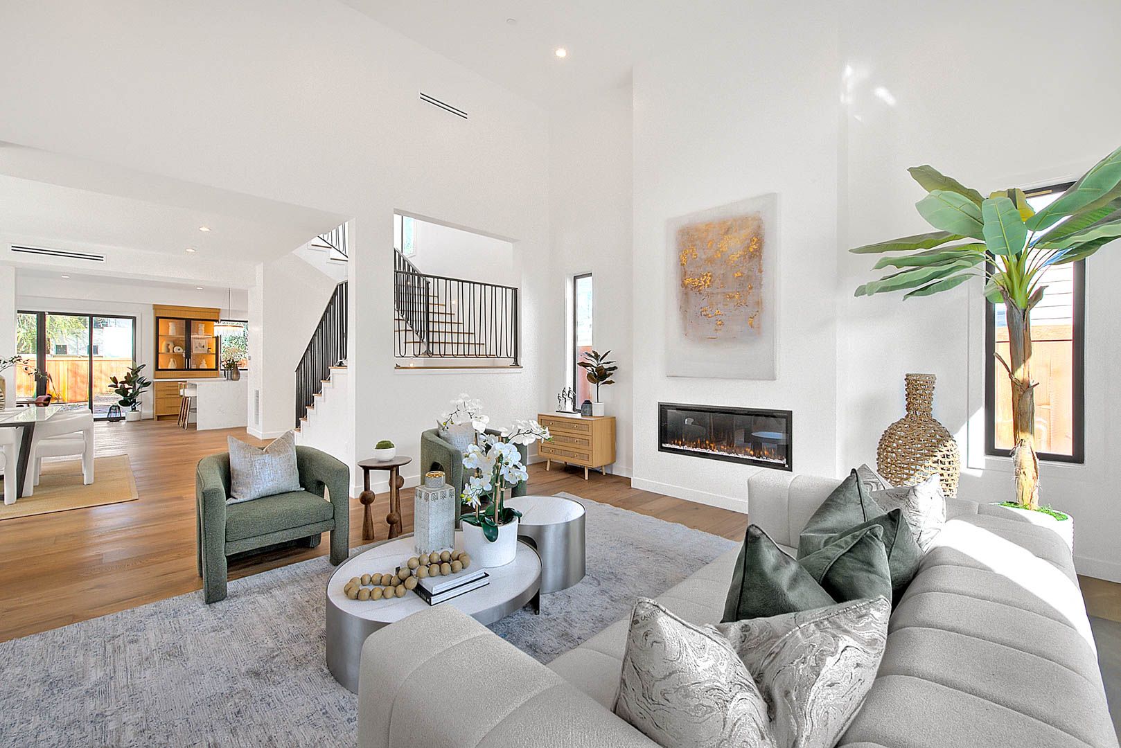 New construction staged living room with fireplace — home staging, Greater Los Angeles