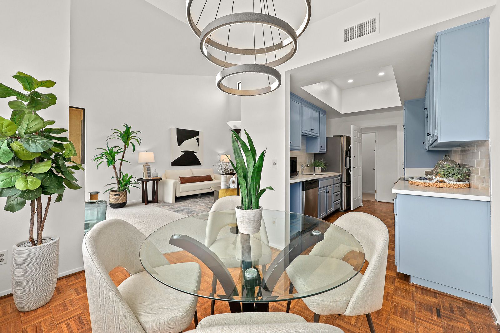 Staged dining and kitchen — condo home staging, Greater Los Angeles